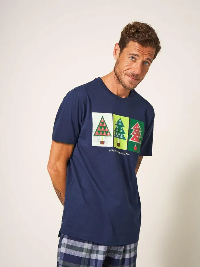 Men White Stuff Pyjamas Christmas Gear Graphic Tee Dark Navy
