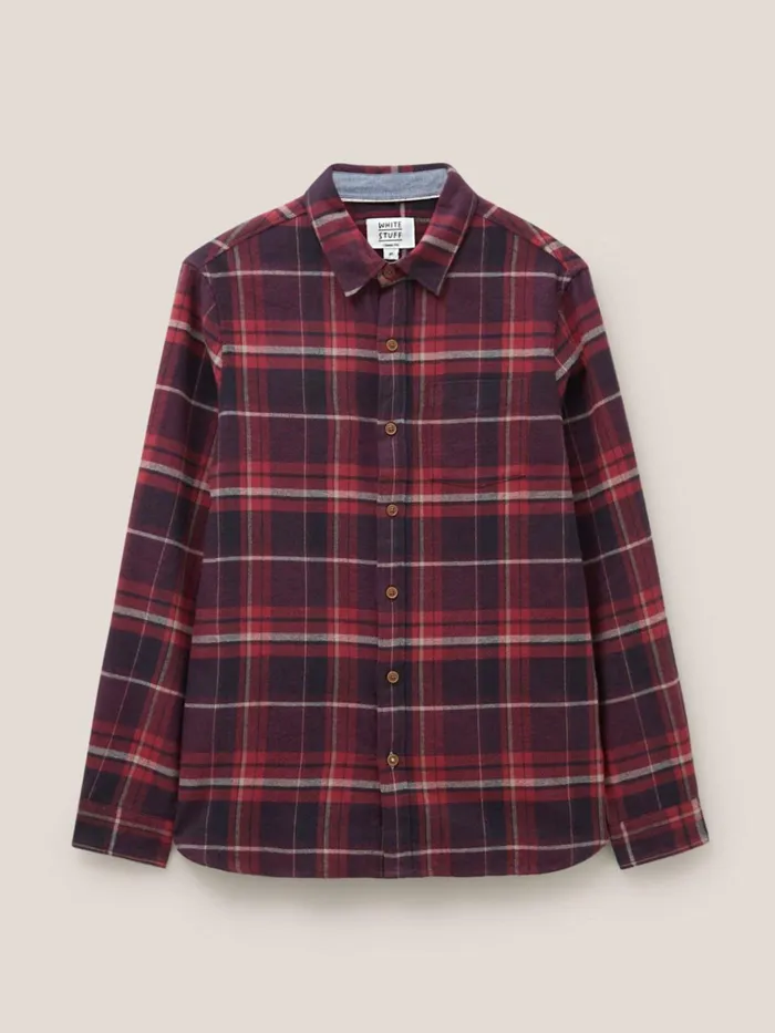 Men White Stuff Shirts Moxley Brushed Check Shirt Dk Red
