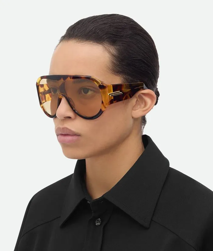 MenWomen Bottega Veneta Sunglasses Scudo Shield Sunglasses Havanabrown