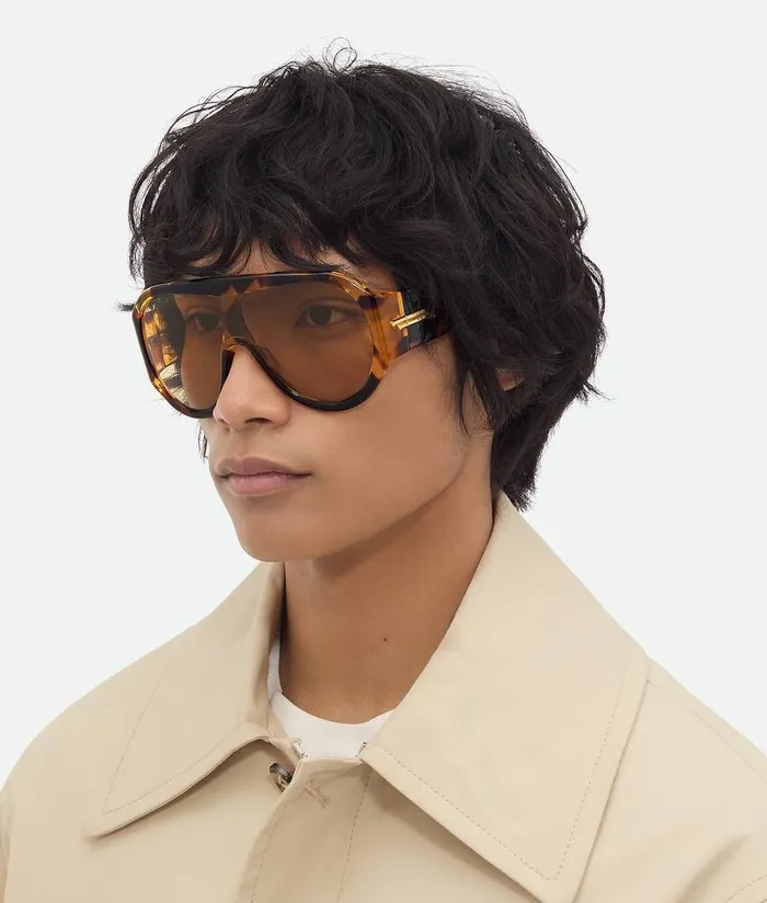 MenWomen Bottega Veneta Sunglasses Scudo Shield Sunglasses Havanabrown