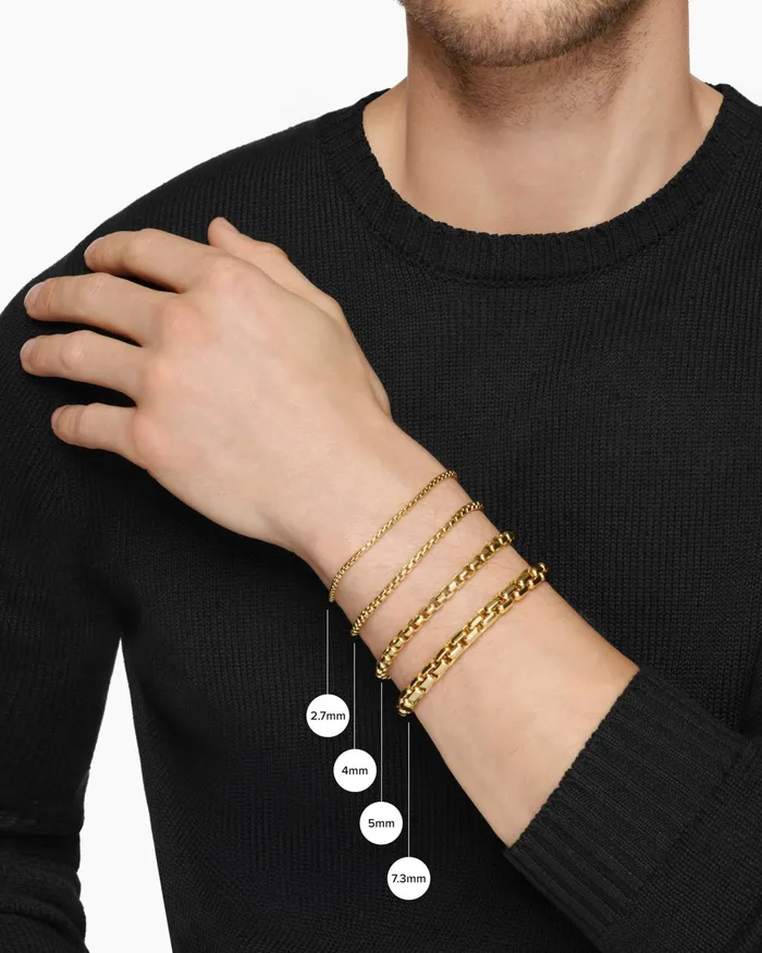 Mens Box Chain Bracelet In Stainless Steel With 14K Yellow Gold 5mm Men David Yurman Chain Mens Box Chain Bracelet In Stainless Steel With 14K Yellow Gold 5mm Men David Yurman Chain