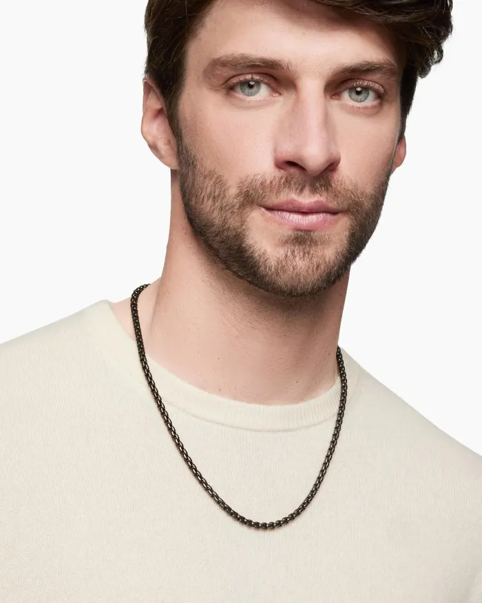 Mens Box Chain Necklace In Stainless Steel And Sterling Silver 5mm Men David Yurman Chains Mens Box Chain Necklace In Stainless Steel And Sterling Silver 5mm Men David Yurman Chains