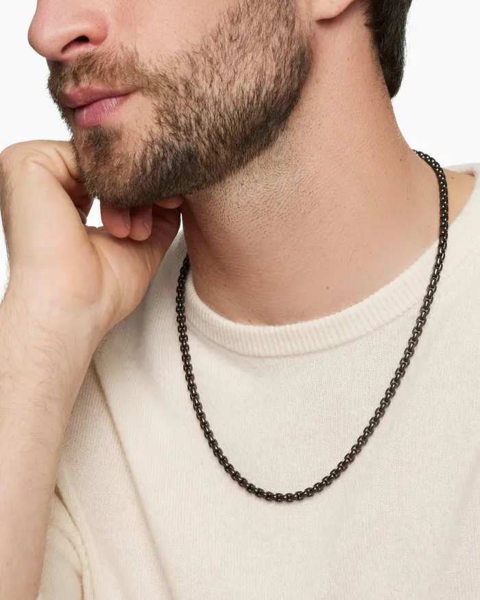 Mens Box Chain Necklace In Stainless Steel And Sterling Silver 5mm Men David Yurman Chains Mens Box Chain Necklace In Stainless Steel And Sterling Silver 5mm Men David Yurman Chains