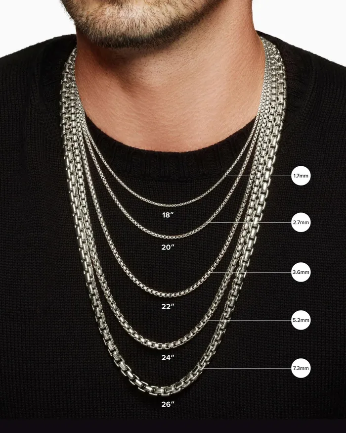 Mens Box Chain Necklace In Stainless Steel And Sterling Silver 5mm Men David Yurman Chains Mens Box Chain Necklace In Stainless Steel And Sterling Silver 5mm Men David Yurman Chains