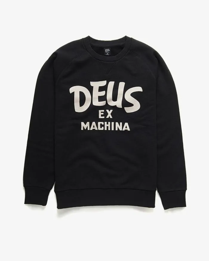 Mens Deus Ex Machina Hoodies and Sweaters Curvy Crew Sweater 8211 Black Black Mens Deus Ex Machina Hoodies and Sweaters Curvy Crew Sweater 8211 Black Black