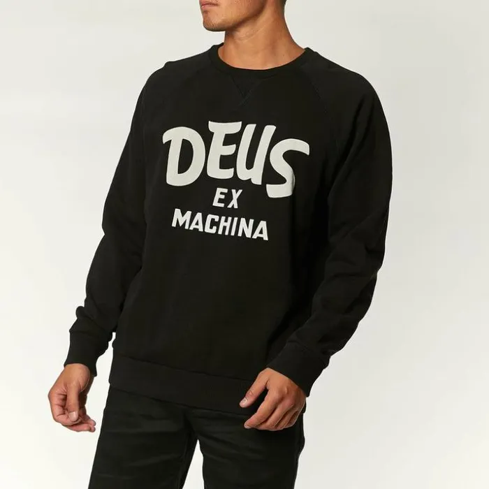 Mens Deus Ex Machina Hoodies and Sweaters Curvy Crew Sweater 8211 Black Black Mens Deus Ex Machina Hoodies and Sweaters Curvy Crew Sweater 8211 Black Black