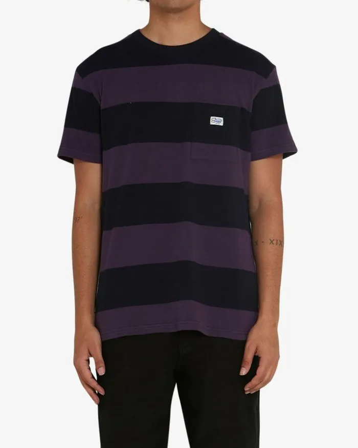 Mens Deus Ex Machina Tees Bruce Stripe Tee 8211 Night Shade Night Shade