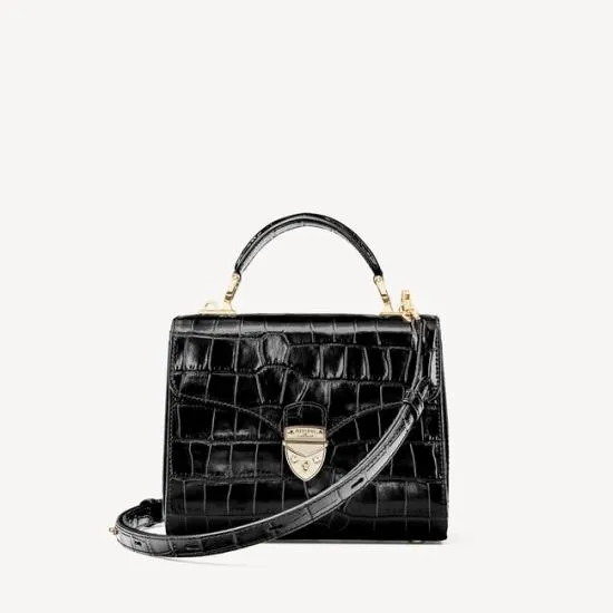 Midi Mayfair Bag Deep Shine Black Croc Women Aspinal Of London Shoulder