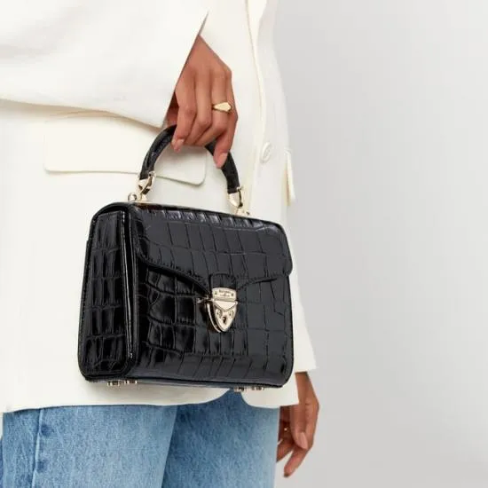 Midi Mayfair Bag Deep Shine Black Croc Women Aspinal Of London Shoulder