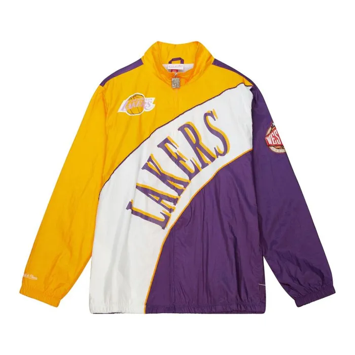 Mitchell and Ness Arched Retro Lined Windbreaker Los Angeles Lakers Men Jackets and Outerwear