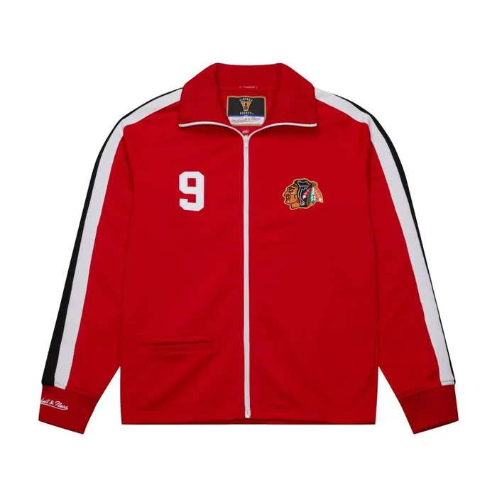 Mitchell and Ness Authentic Bobby Hull Chicago Blackhawks 1971 Warm Up Jacket Men Jackets and Outerwear