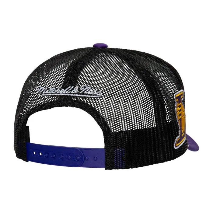 Mitchell and Ness Blocker Trucker Los Angeles Lakers Men Hats and Headwear Mitchell and Ness Blocker Trucker Los Angeles Lakers Men Hats and Headwear