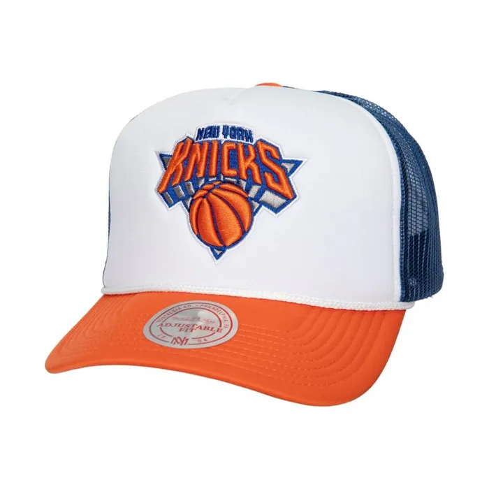 Mitchell and Ness Blocker Trucker New York Knicks Men Hats and Headwear