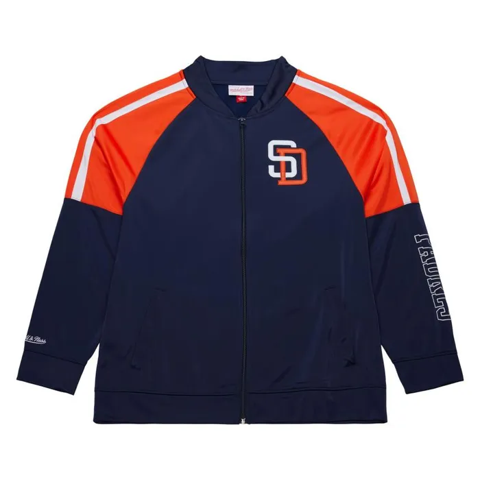 Mitchell and Ness Color Blocked Track Jacket Vintage Logo San Diego Padres Men Jackets and Outerwear