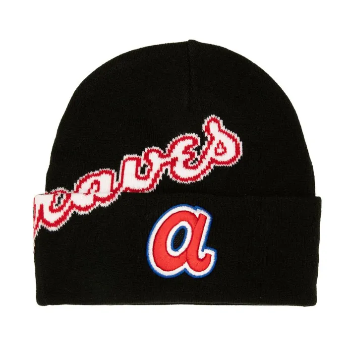 Mitchell and Ness Cricket Knit Coop Atlanta Braves Men Hats and Headwear