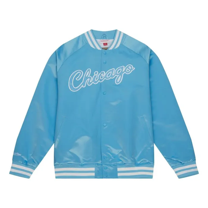 Mitchell and Ness Double Clutch Lightweight Satin Jacket Chicago Bulls Men Jackets and Outerwear