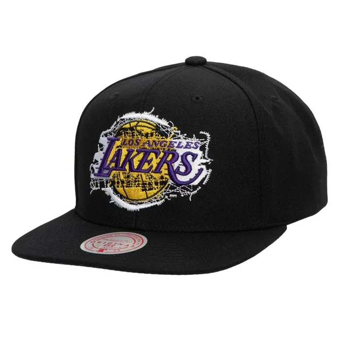 Mitchell and Ness Embroidery Glitch Snapback Los Angeles Lakers Men Hats and Headwear Mitchell and Ness Embroidery Glitch Snapback Los Angeles Lakers Men Hats and Headwear
