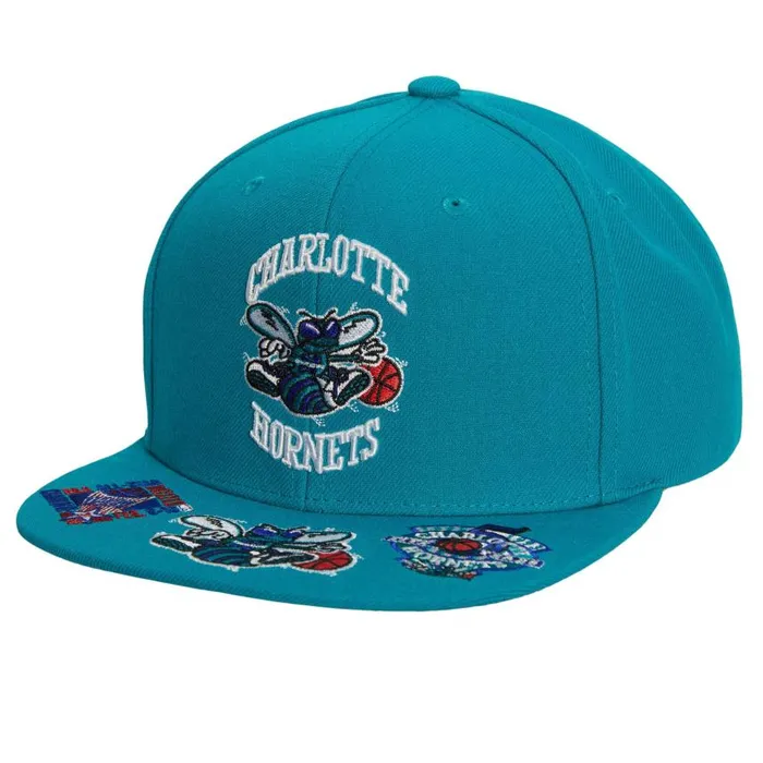 Mitchell and Ness Front Face Snapback HWC Charlotte Hornets Men Hats and Headwear