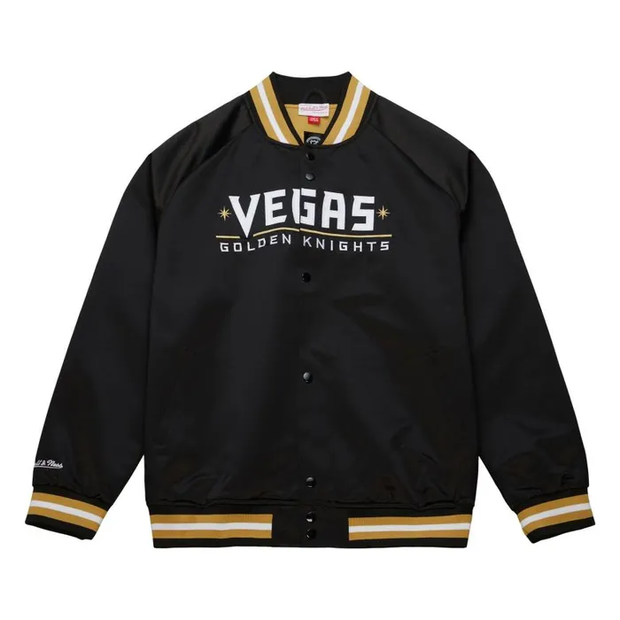 Mitchell and Ness Lightweight Satin Jacket Current Logo Vegas Golden Knights Men Jackets and Outerwear