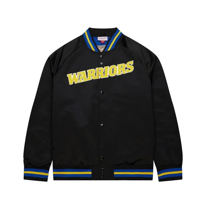 Mitchell and Ness Lightweight Satin Jacket Golden State Warriors Men Jackets and Outerwear