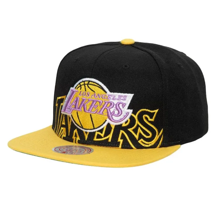 Mitchell and Ness Low Big Face Snapback HWC Los Angeles Lakers Men Hats and Headwear Mitchell and Ness Low Big Face Snapback HWC Los Angeles Lakers Men Hats and Headwear