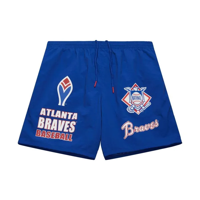 Mitchell and Ness Multi Hit Nylon Shorts Vintage Logo Atlanta Braves Men Shorts