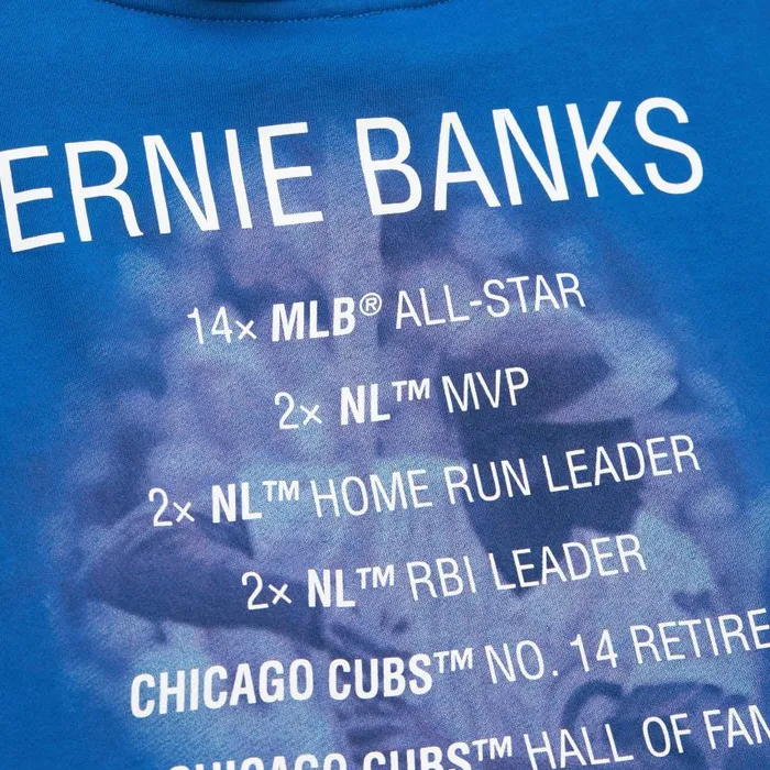 Mitchell and Ness Premium NandN Player Fleece Vintage Logo Chicago Cubs Ernie Banks Men Hoodies and Sweatshirts Mitchell and Ness Premium NandN Player Fleece Vintage Logo Chicago Cubs Ernie Banks Men Hoodies and Sweatshirts