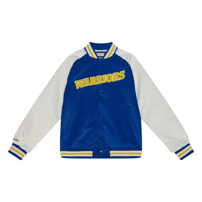 Mitchell and Ness Primetime Lightweight Satin Jacket Golden State Warriors Men Jackets and Outerwear