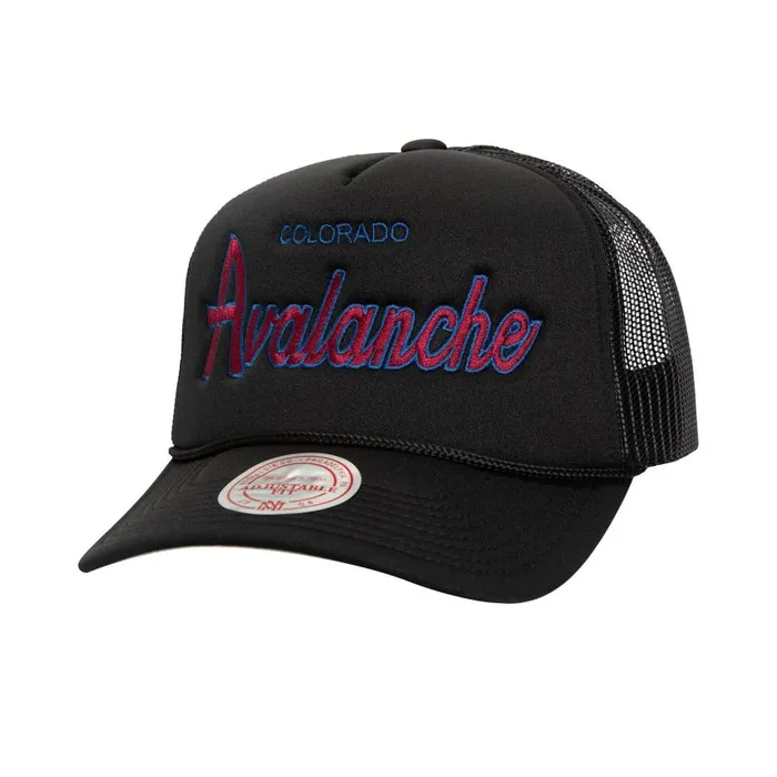 Mitchell and Ness Script Trucker Colorado Avalanche Men Hats and Headwear