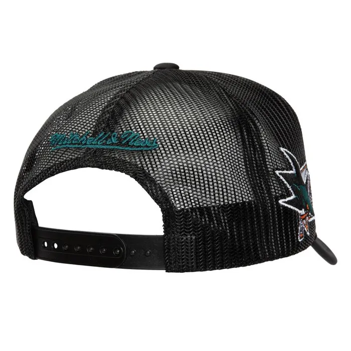 Mitchell and Ness Script Trucker San Jose Sharks Men Hats and Headwear Mitchell and Ness Script Trucker San Jose Sharks Men Hats and Headwear