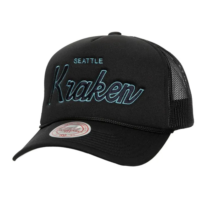 Mitchell and Ness Script Trucker Seattle Kraken Men Hats and Headwear