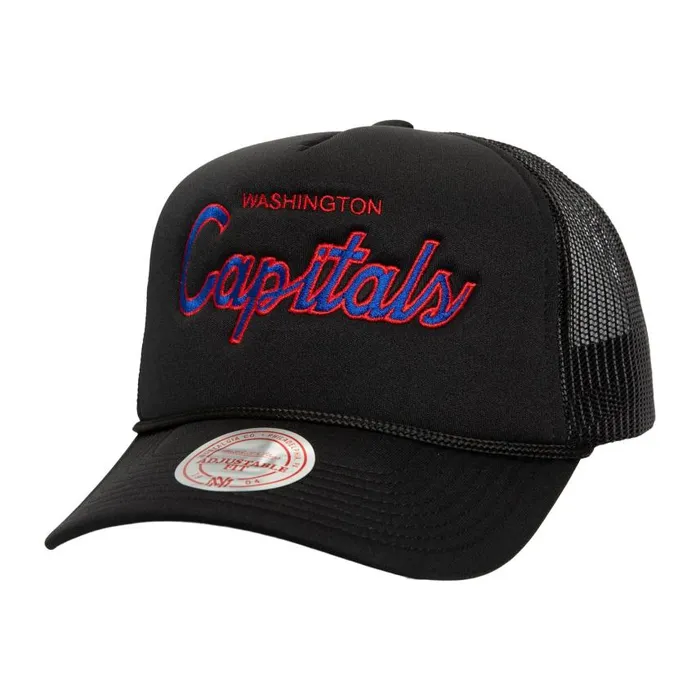 Mitchell and Ness Script Trucker Vntg Washington Capitals Men Hats and Headwear Mitchell and Ness Script Trucker Vntg Washington Capitals Men Hats and Headwear