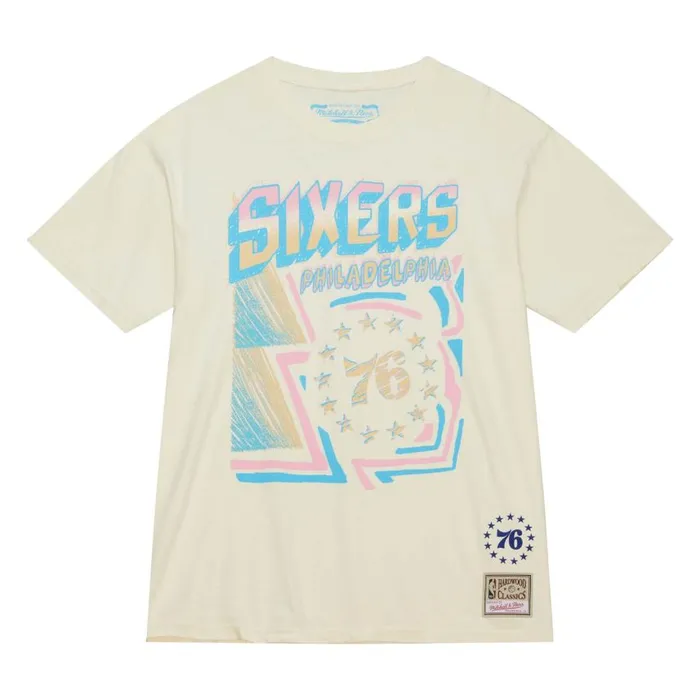 Mitchell and Ness Sidewalk Sketch SS Tee HWC Philadelphia 76ers Men TShirts and Tops