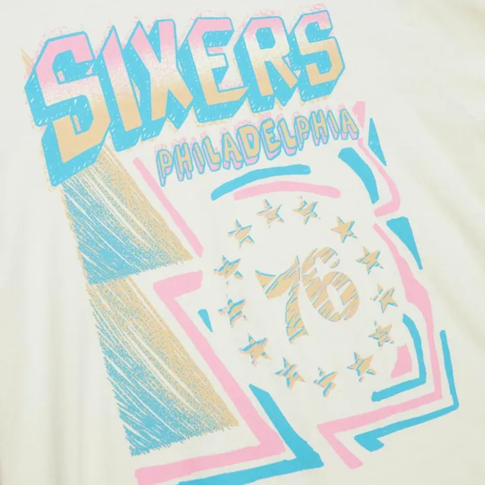 Mitchell and Ness Sidewalk Sketch SS Tee HWC Philadelphia 76ers Men TShirts and Tops Mitchell and Ness Sidewalk Sketch SS Tee HWC Philadelphia 76ers Men TShirts and Tops
