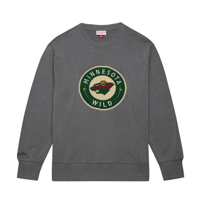 Mitchell and Ness Snow Washed Fleece Crew Current Logo Minnesota Wild Men Hoodies and Sweatshirts Mitchell and Ness Snow Washed Fleece Crew Current Logo Minnesota Wild Men Hoodies and Sweatshirts