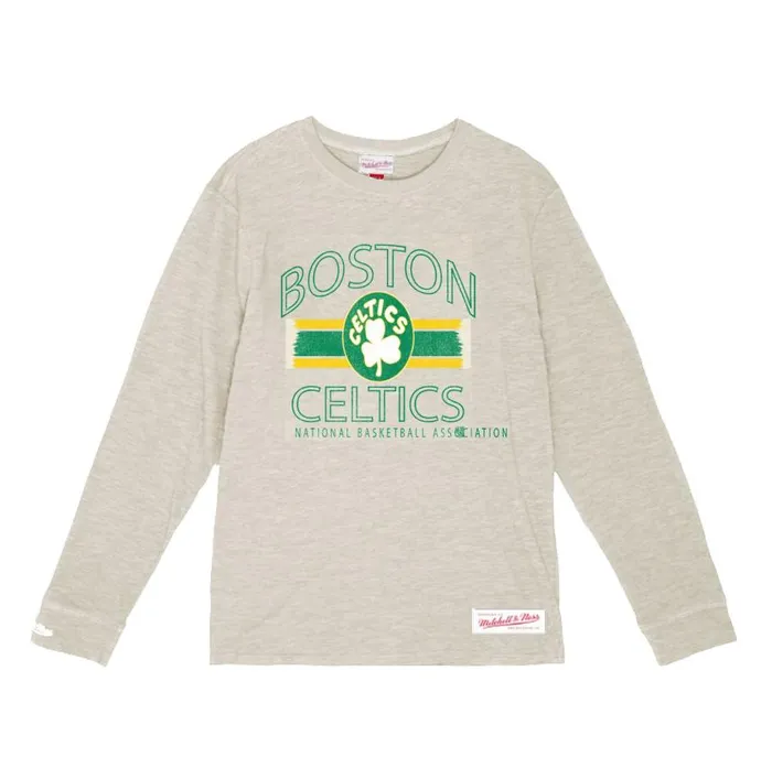 Mitchell and Ness Striped Logo Lockup Slub Boston Celtics Men TShirts and Tops Mitchell and Ness Striped Logo Lockup Slub Boston Celtics Men TShirts and Tops