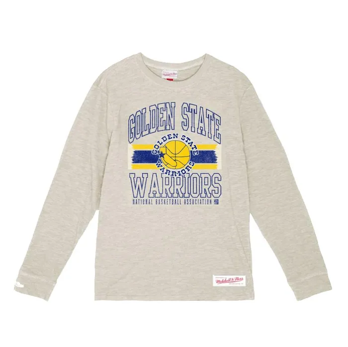 Mitchell and Ness Striped Logo Lockup Slub Golden State Warriors Men TShirts and Tops Mitchell and Ness Striped Logo Lockup Slub Golden State Warriors Men TShirts and Tops