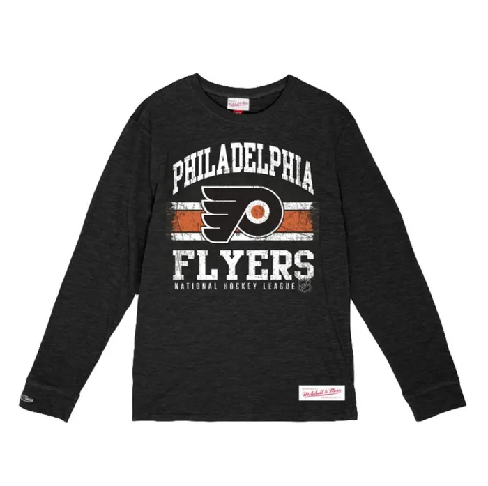 Mitchell and Ness Striped Logo Lockup Slub LS Tee Philadelphia Flyers Men TShirts and Tops Mitchell and Ness Striped Logo Lockup Slub LS Tee Philadelphia Flyers Men TShirts and Tops