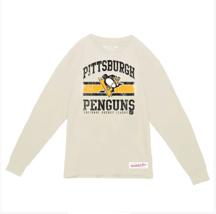 Mitchell and Ness Striped Logo Lockup Slub LS Tee Pittsburgh Penguins Men TShirts and Tops Mitchell and Ness Striped Logo Lockup Slub LS Tee Pittsburgh Penguins Men TShirts and Tops