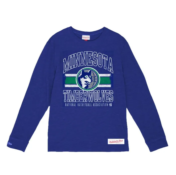 Mitchell and Ness Striped Logo Lockup Slub Minnesota Timberwolves Men TShirts and Tops Mitchell and Ness Striped Logo Lockup Slub Minnesota Timberwolves Men TShirts and Tops