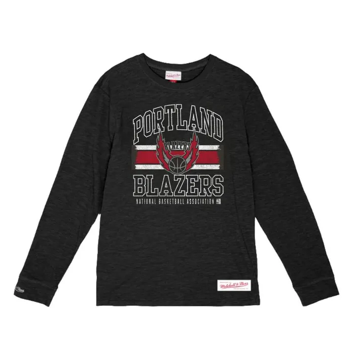 Mitchell and Ness Striped Logo Lockup Slub Portland Trail Blazers Men TShirts and Tops Mitchell and Ness Striped Logo Lockup Slub Portland Trail Blazers Men TShirts and Tops