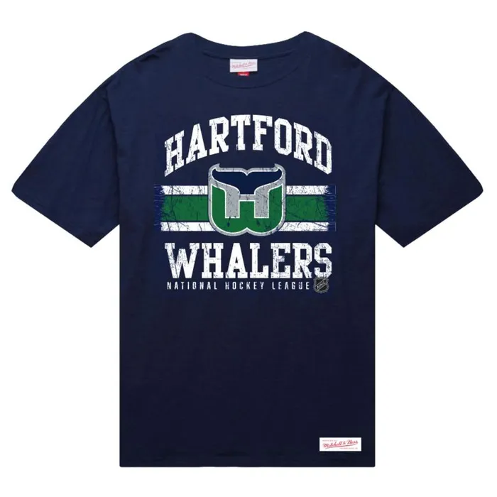 Mitchell and Ness Striped Logo Lockup Slub SS Tee Hartford Whalers Men TShirts and Tops Mitchell and Ness Striped Logo Lockup Slub SS Tee Hartford Whalers Men TShirts and Tops