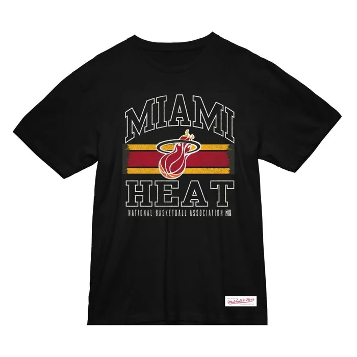 Mitchell and Ness Striped Logo Lockup Slub Tee Miami Heat Men TShirts and Tops Mitchell and Ness Striped Logo Lockup Slub Tee Miami Heat Men TShirts and Tops