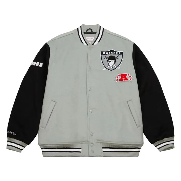 Mitchell and Ness Team Legacy Varsity Jacket Oakland Raiders Men Jackets and Outerwear