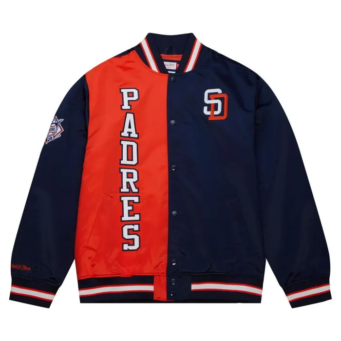 Mitchell and Ness Team OG 20 Lightweight Satin Jacket San Diego Padres Men Jackets and Outerwear