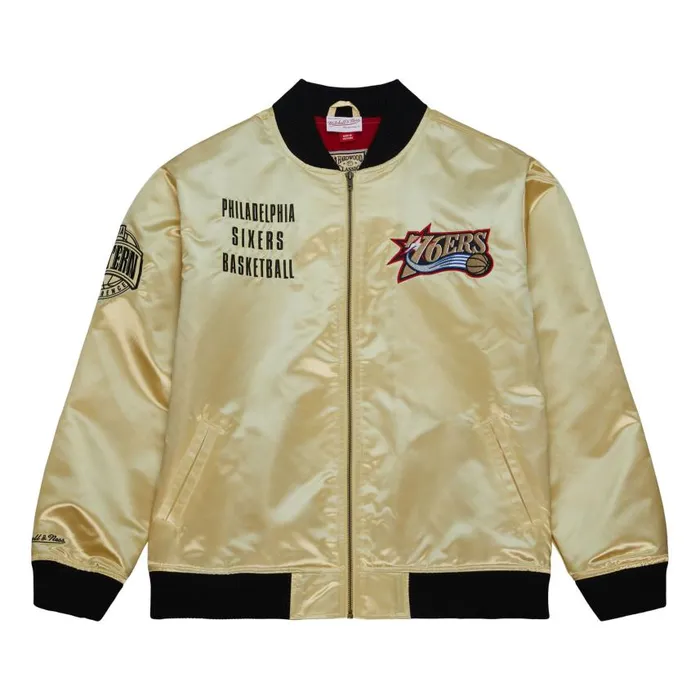 Mitchell and Ness Team OG 20 Lightweight Satin Jacket Vintage Logo Philadelphia 76ers Men Jackets and Outerwear