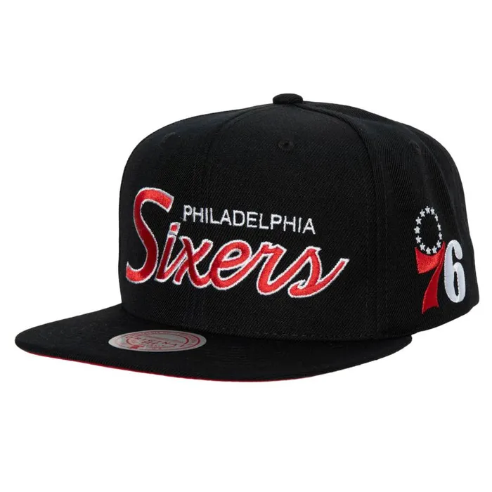 Mitchell and Ness Team Script 20 Snapback Philadelphia 76ers Men Hats and Headwear Mitchell and Ness Team Script 20 Snapback Philadelphia 76ers Men Hats and Headwear