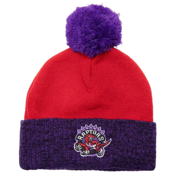 Mitchell and Ness Two Tone Pom Beanie HWC Toronto Raptors Men Hats and Headwear Mitchell and Ness Two Tone Pom Beanie HWC Toronto Raptors Men Hats and Headwear