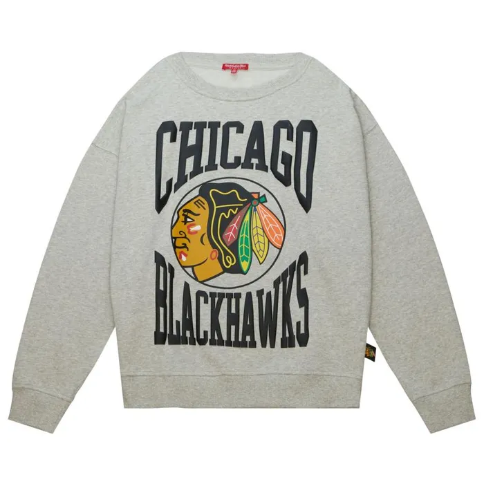 Mitchell and Ness Women039s Logo LT Crew 30 Chicago Blackhawks Women Hoodies and Sweatshirts