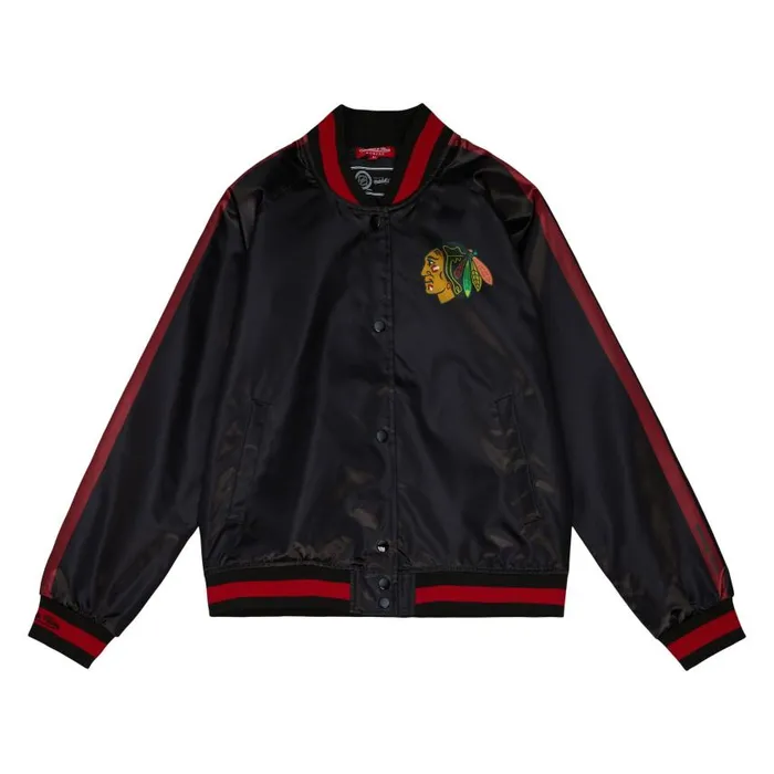 Mitchell and Ness Women039s Raglan Satin Jacket Chicago Blackhawks Women Jackets and Outerwear Mitchell and Ness Women039s Raglan Satin Jacket Chicago Blackhawks Women Jackets and Outerwear